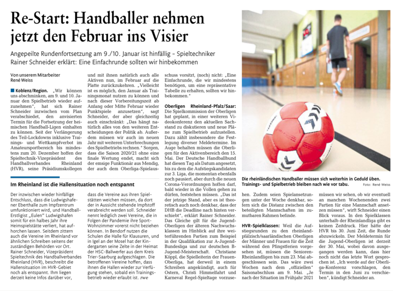 Artikel: Re-Start: Handballer nehmen jetzt den Februar ins Visier